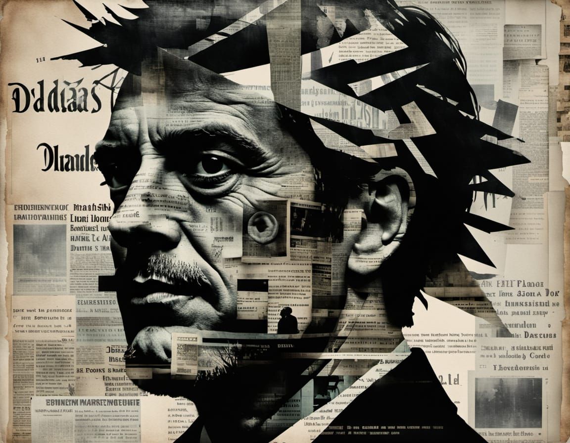 Double Exposure Newspaper Art Collage in Dadaism Style