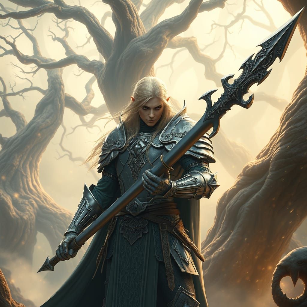 Regal Vanyar Elf Warrior in Mystical High-Fantasy Landscape