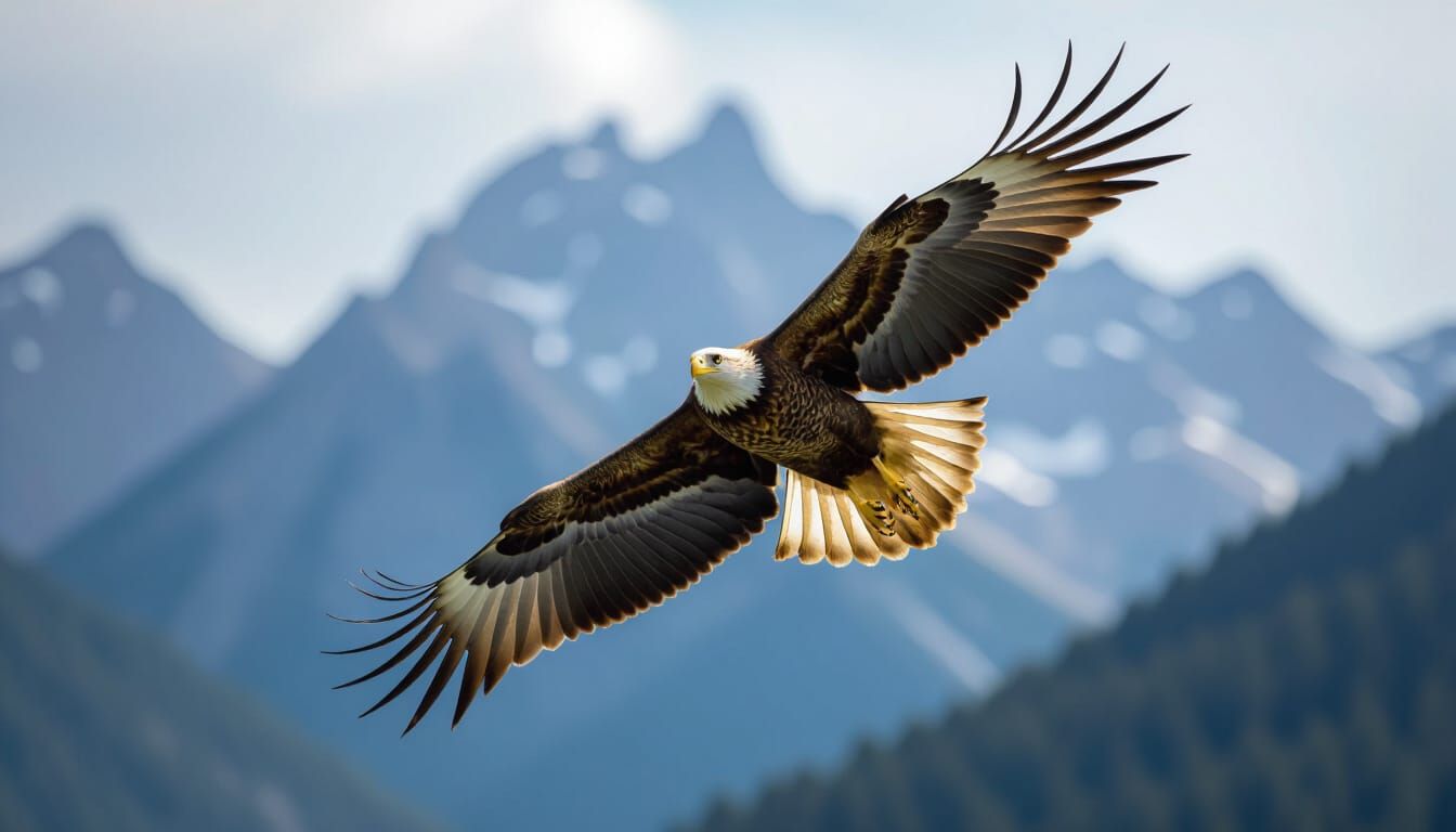 Golden Eagle in Flight Over Mountain Range