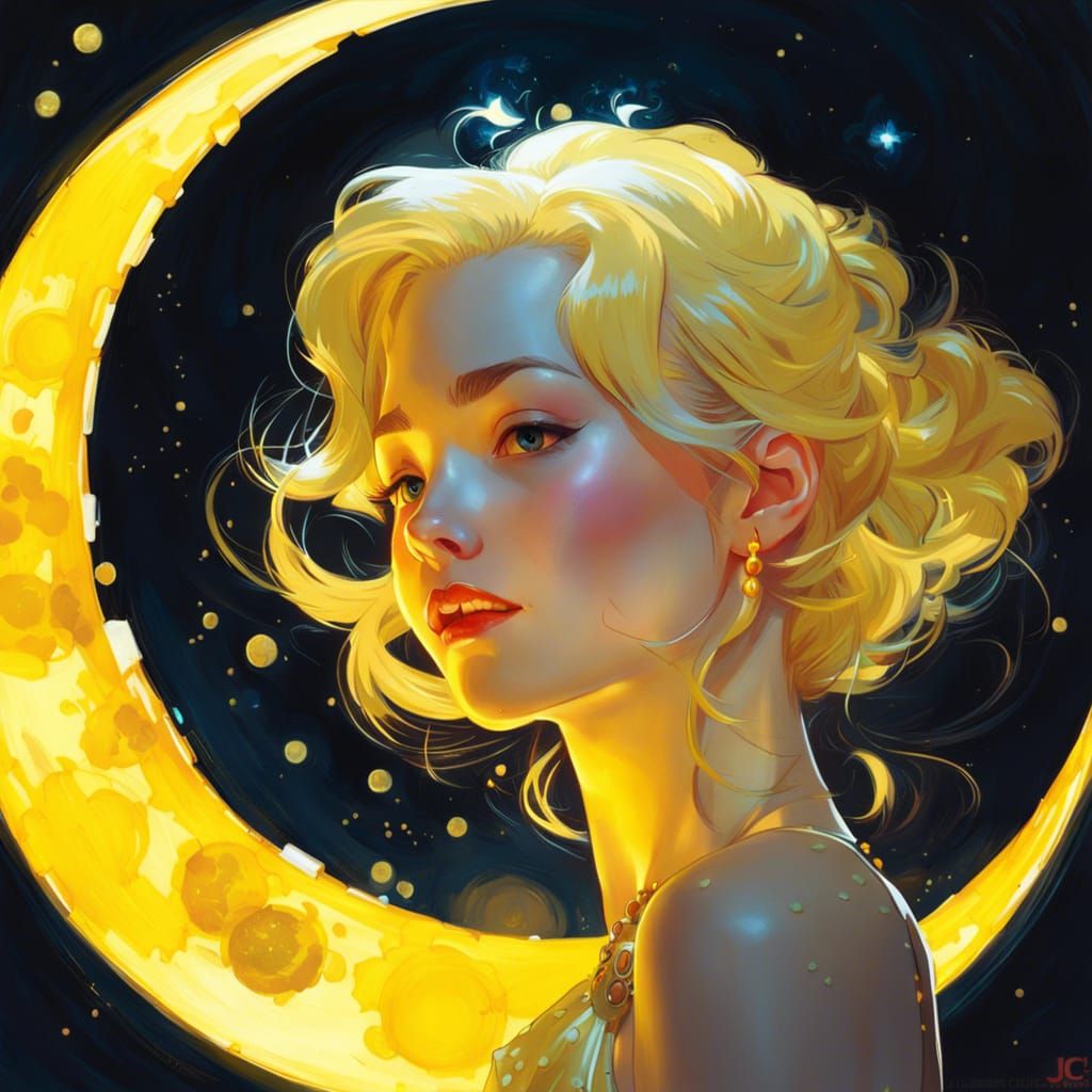 Cheese Moon with Glowing Yellow Particles