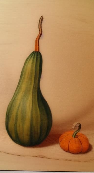 Elongated Gourd in Pyrography Style on Cypress Wood