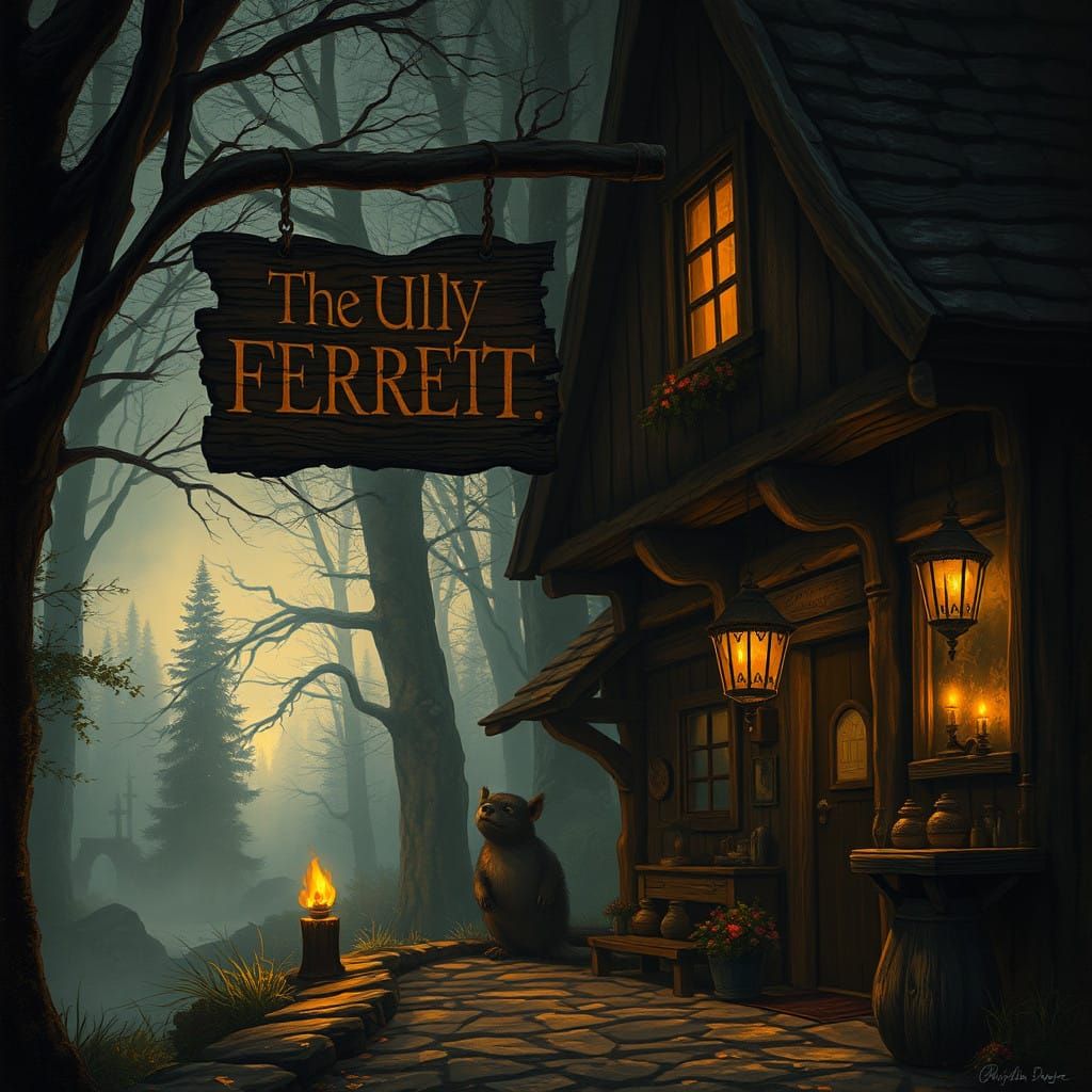 Whimsical Tavern Embracing Mystic Forest Night