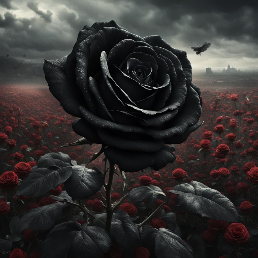 Black Roses on an Empty Field: Dramatic Digital Painting