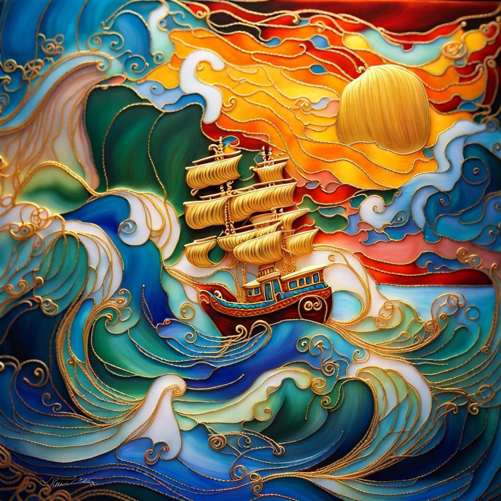 Filigree Enamel Big Ocean Wave