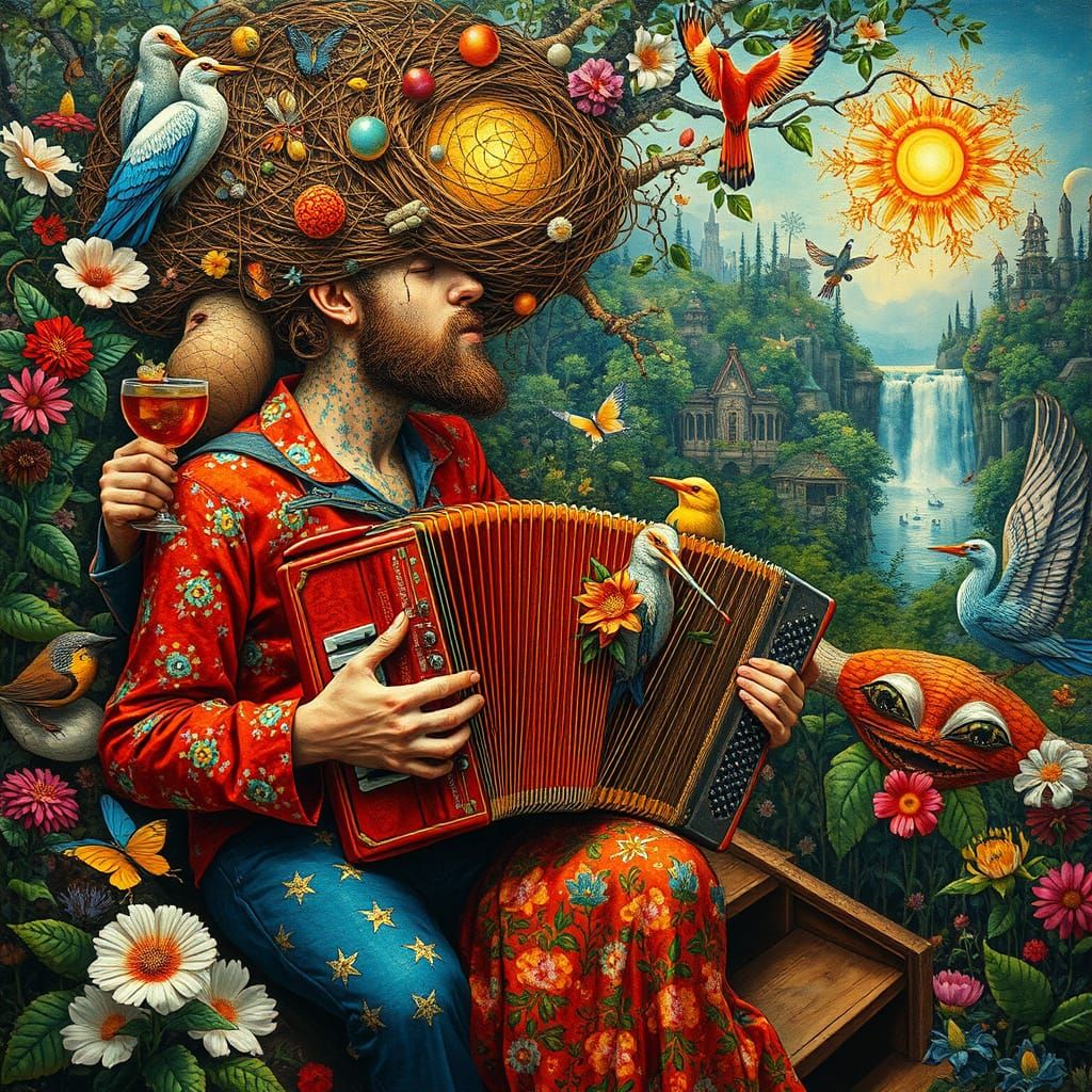 Psychedelic Galaxy Cafe: Bizarre Art Utopia as Oil Painting