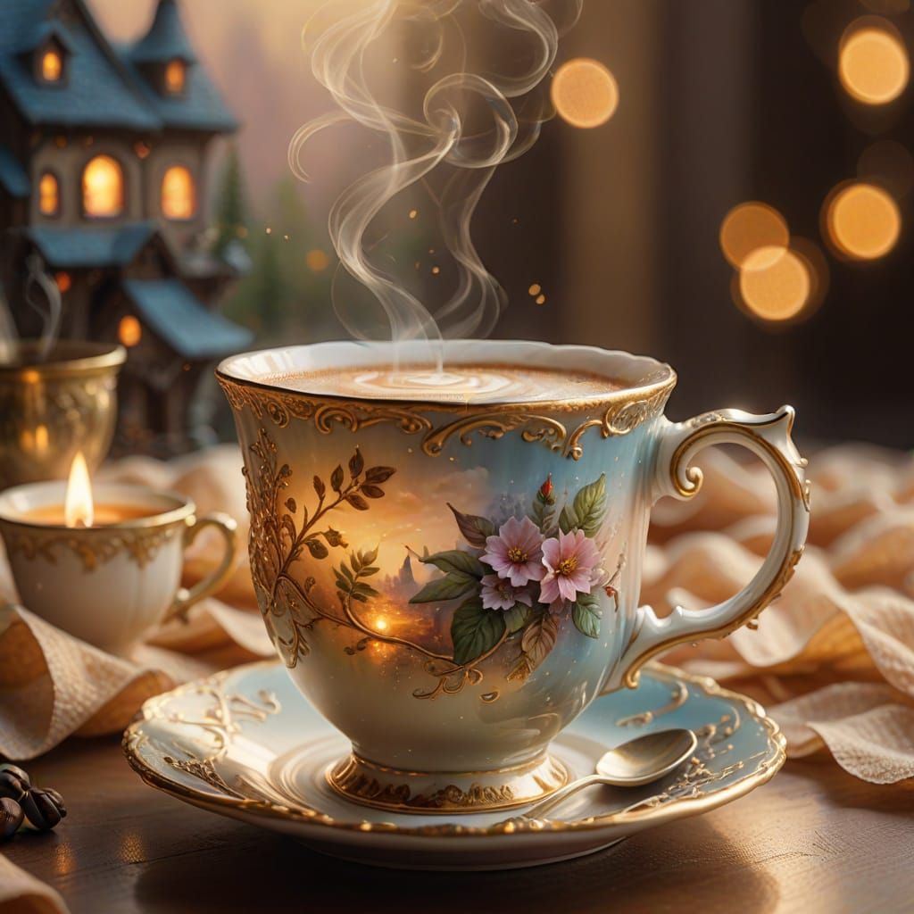 Ethereal Coffee Cup in Golden Light, as Magical Realism