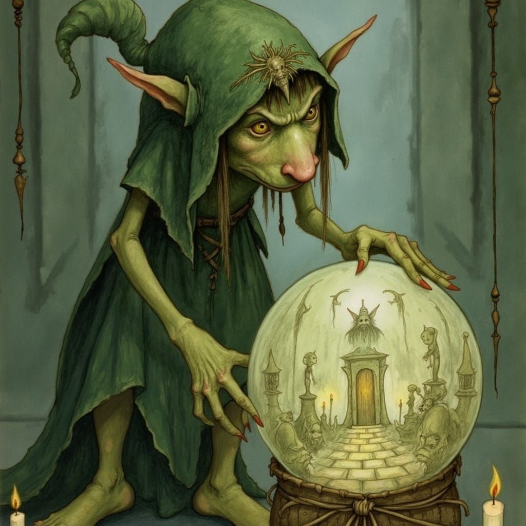 Goblin Maiden Gazing into Crystal Ball