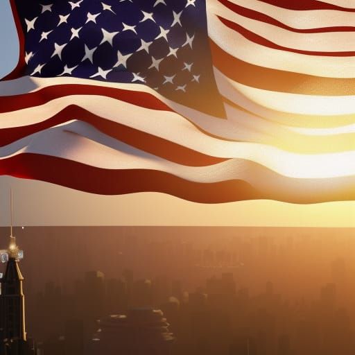American Flag Waving in Golden Hour Light