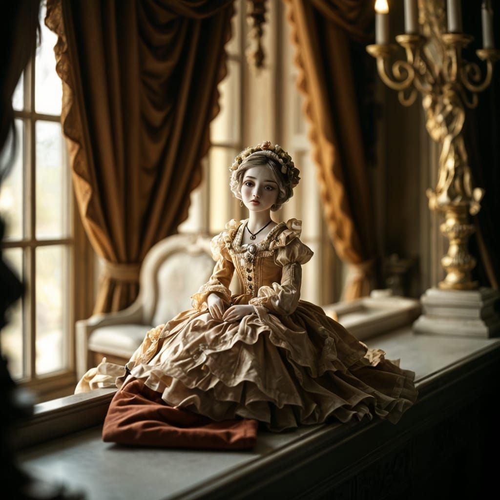 Elegant Victorian Porcelain Doll in Cinematic Lighting