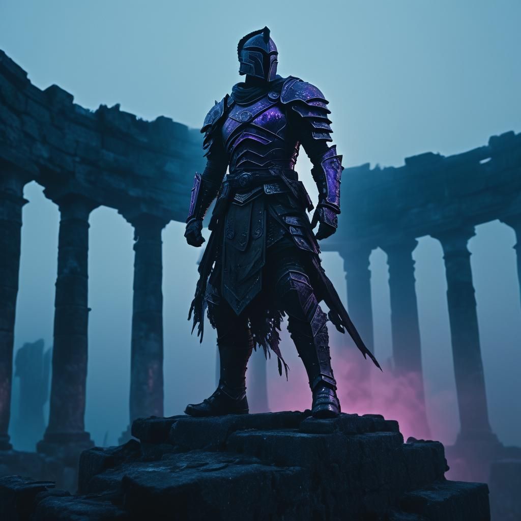 Futuristic Warrior in Dark Fantasy Film Still