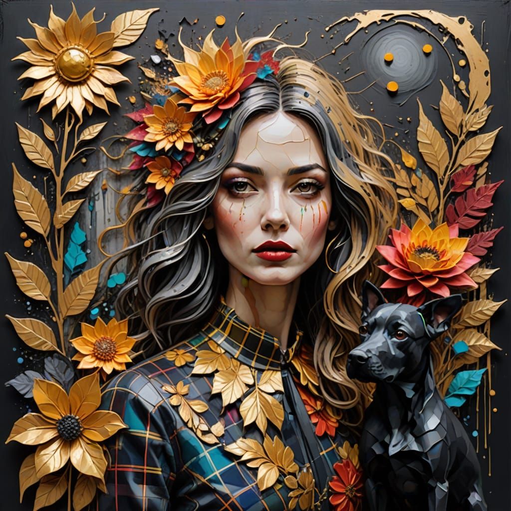 Mixed Media Portrait with Gold Frame