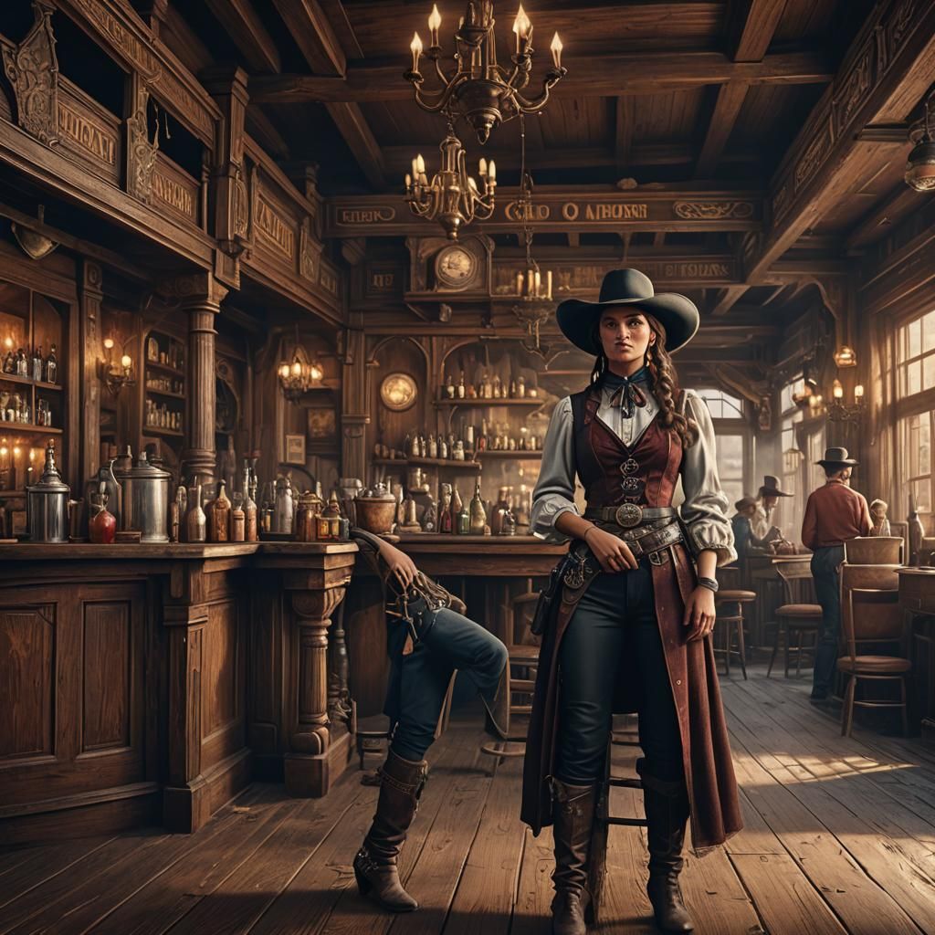 Old West Saloon Woman: Detailed Matte Painting
