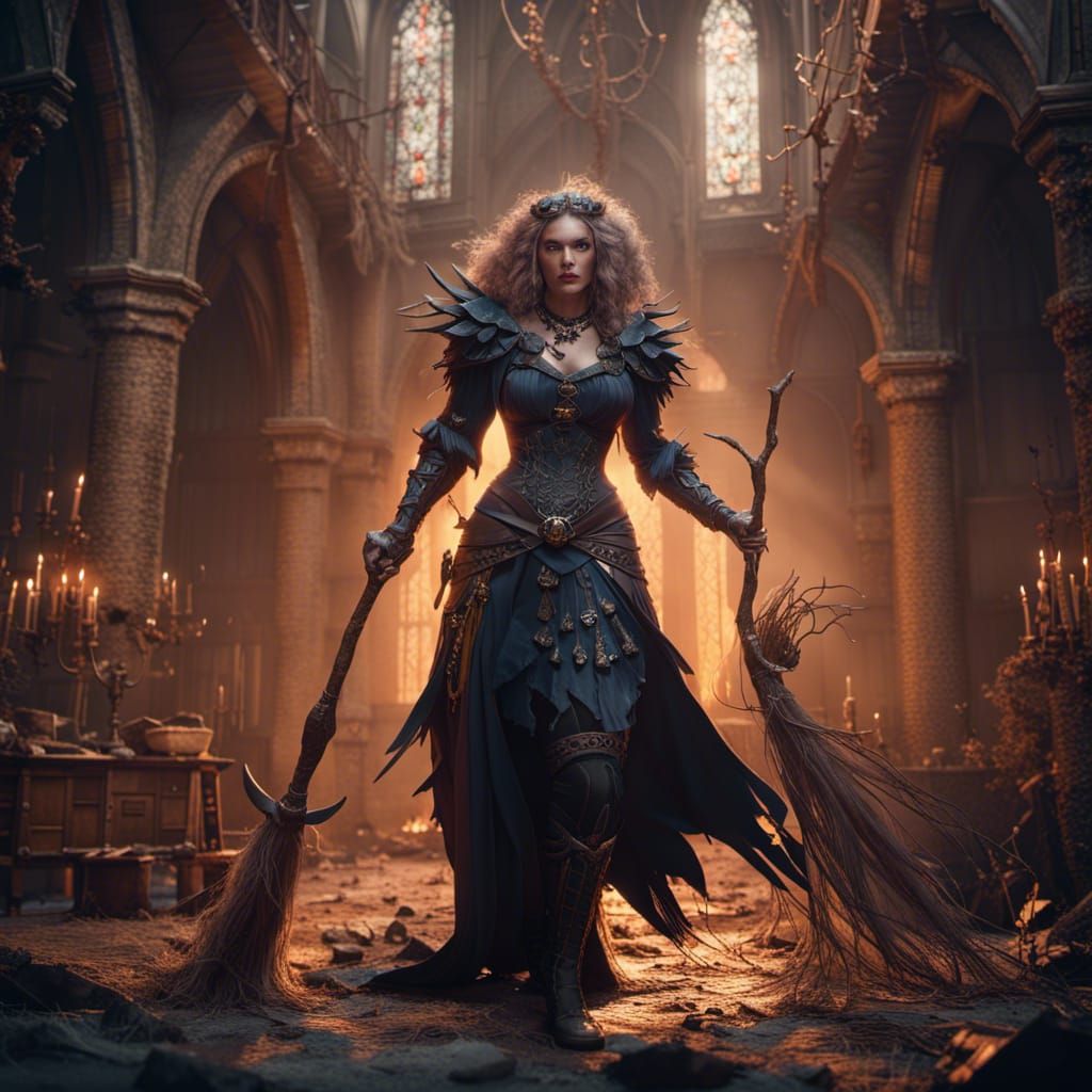 Powerful Medieval Fantasy Witch in Detailed Matte Painting