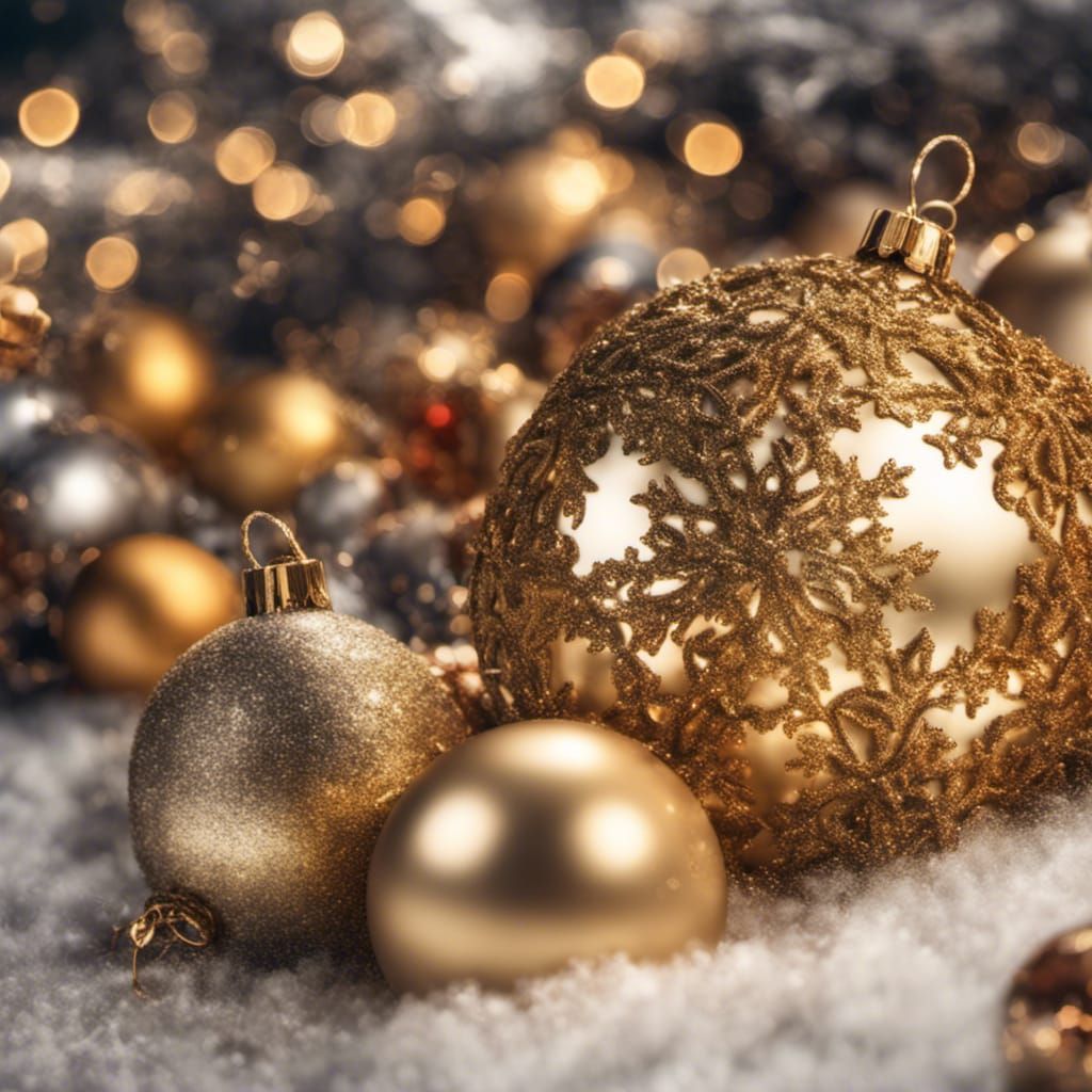 Festive Red and Gold Christmas Ornaments in HDR