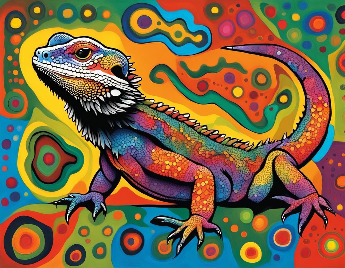 Aboriginal Art: Colorful Bearded Dragon Painting