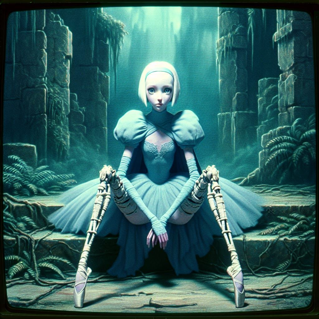 Enchanted Princess Amidst Jungle Ruins in Vibrant CRT Style