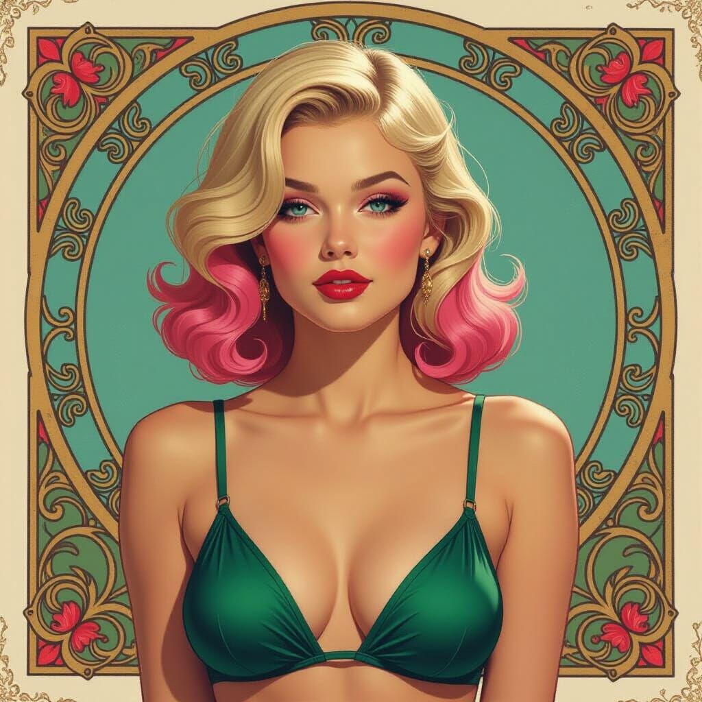 Futuristic Pin-Up Girl in Alphonse Mucha Style