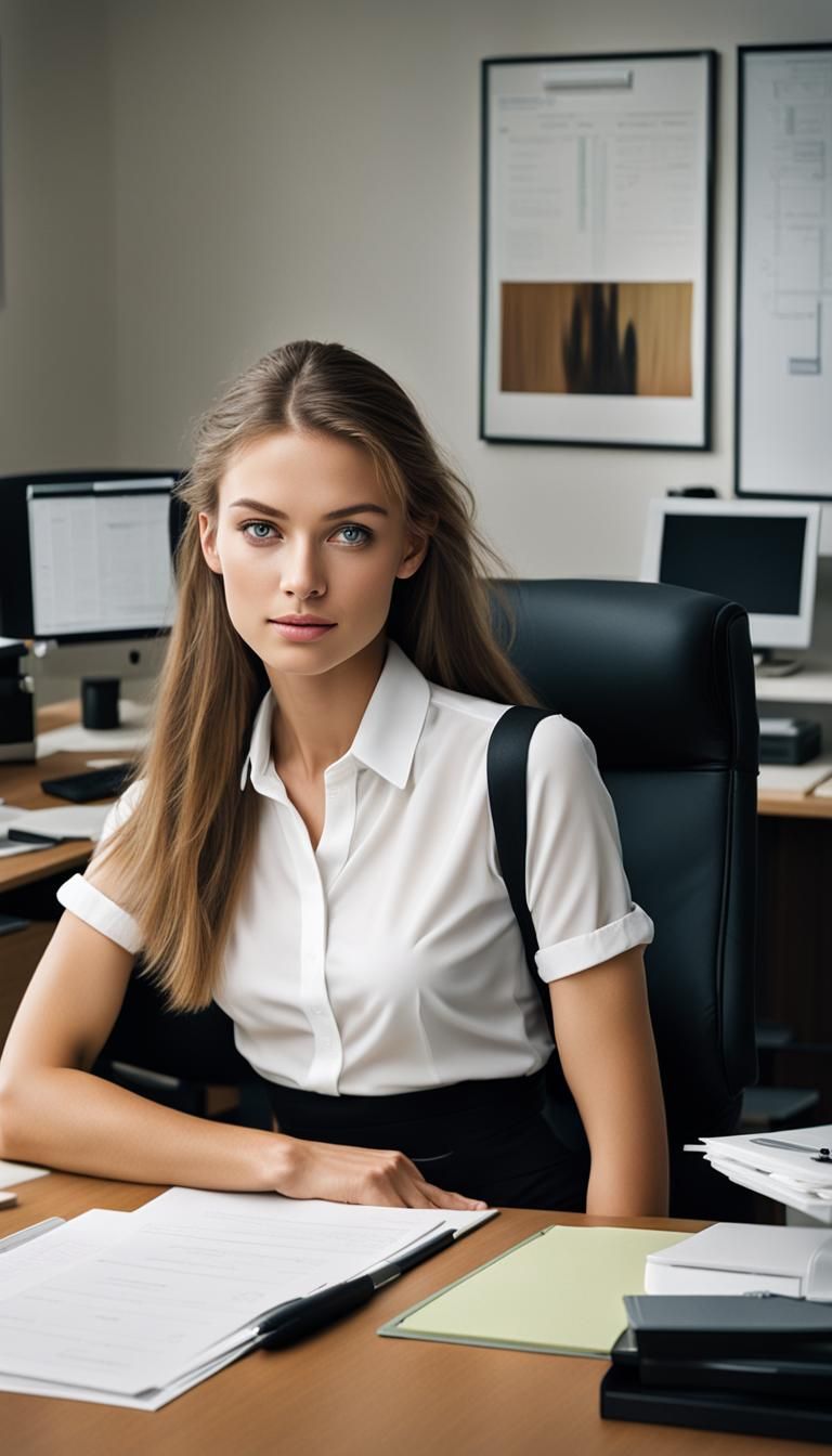 Realistic Portrait of Young Woman in Office