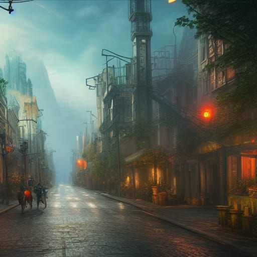 Detailed Future Street in Fantasy Concept Art