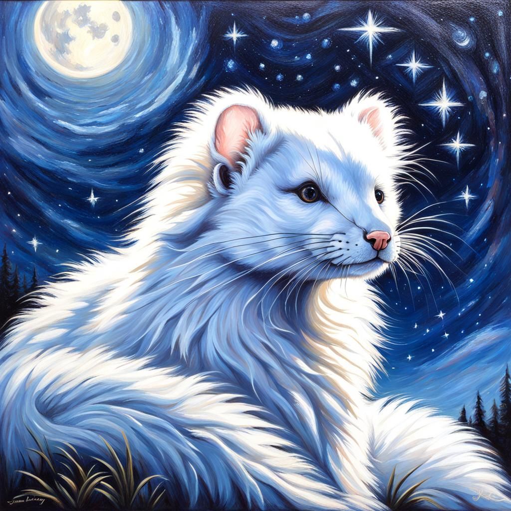 Victorian Mink Portrait Under Starry Night Sky