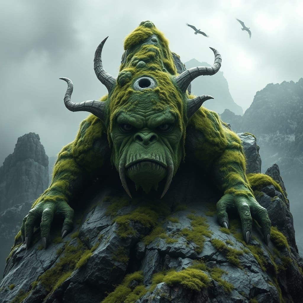 Epic Mountain Troll in Meticulously Detailed Digital Art