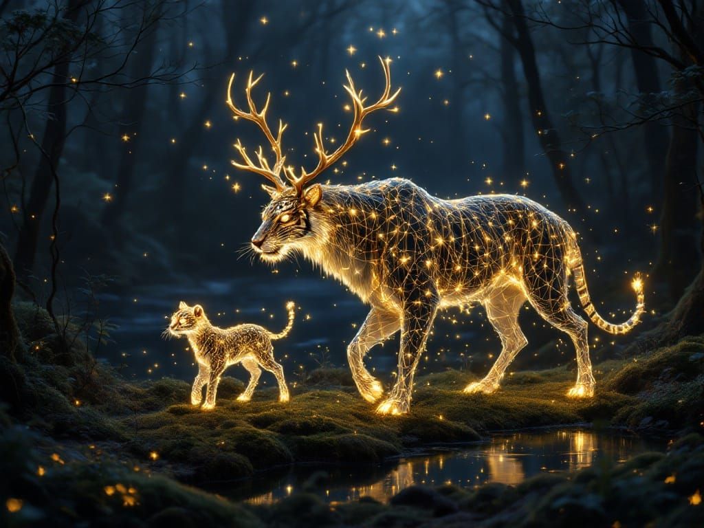 Surreal Astral Stag Illuminates Mystical Forest