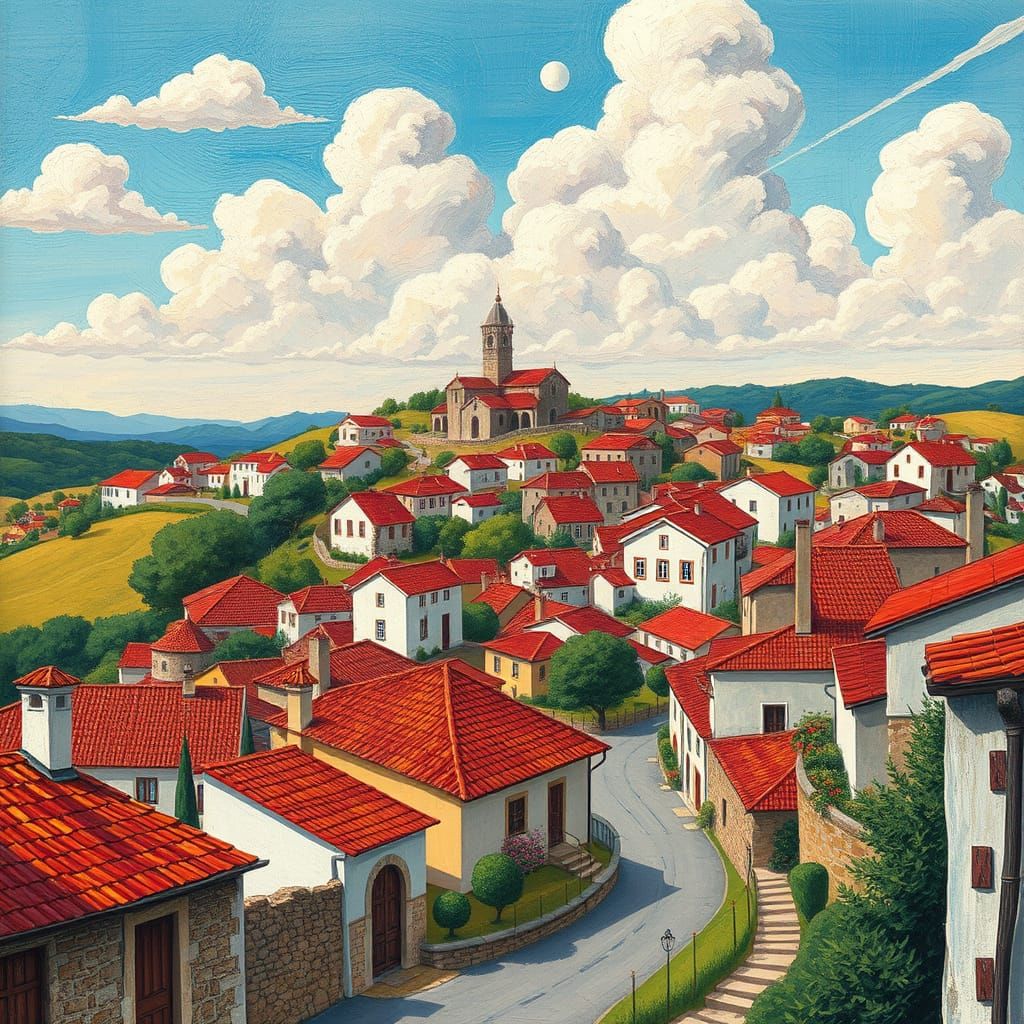 Portuguese Village Landscape in Expressive Style