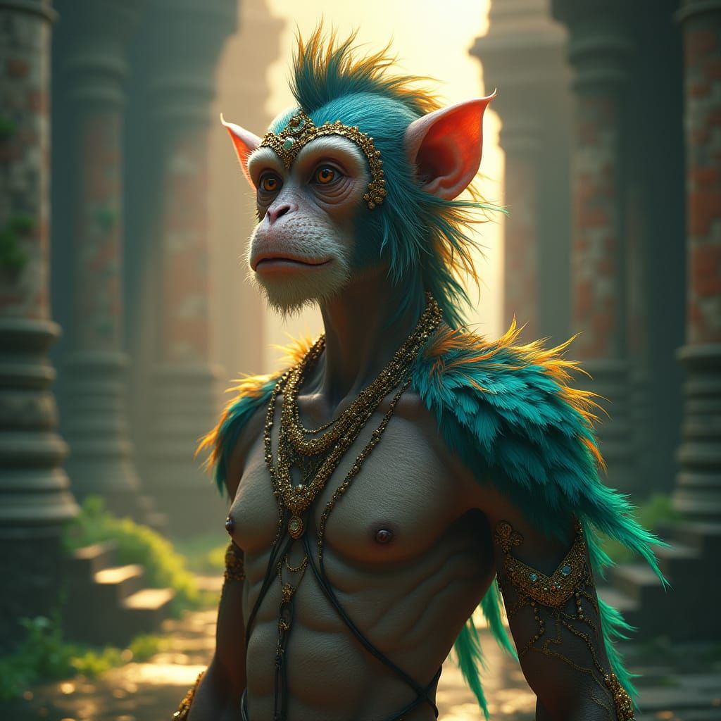 Mystical Half Human Half Monkey in Ancient Temple