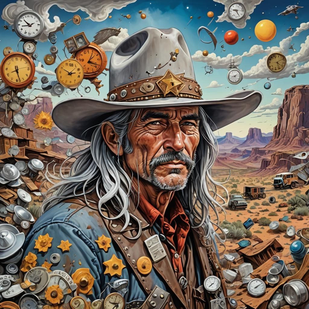 Surreal Cowboy in Pop Art Landscape
