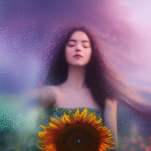 Steampunk Sunflower Girl Selfie in Oil Painting Style
