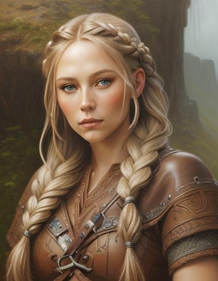 Viking Woman Portrait in Oil Paint Style