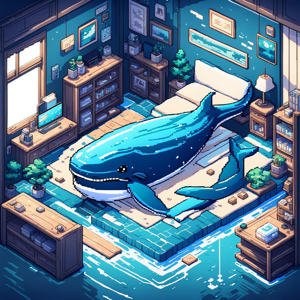 8-Bit Pixel Art: Blue Whale Bedroom