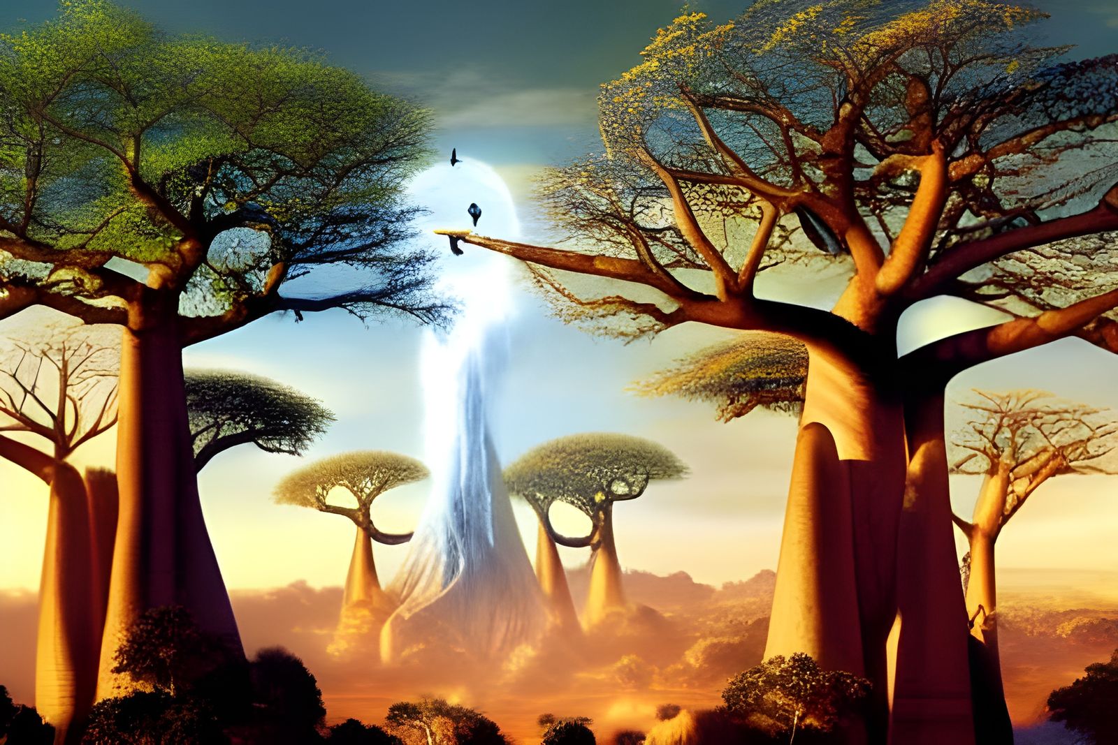 Baobab Tree of Life with Lemurs in Matte Painting
