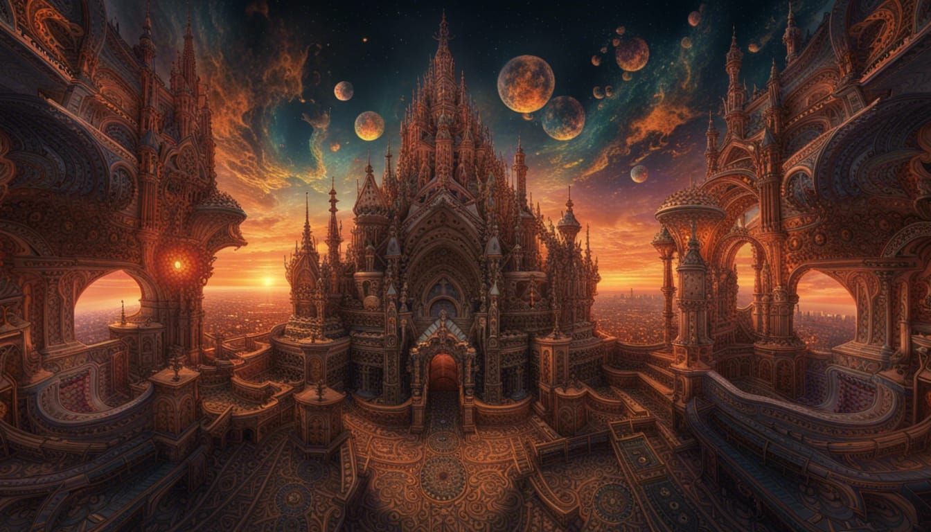 Gothic Solarpunk: Hyperdetailed Fractal Sunset Nebula