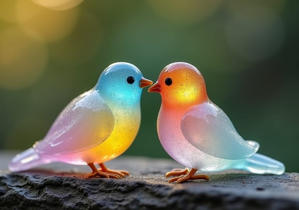 Sea Glass Rainbow Birds in Ethereal Setting