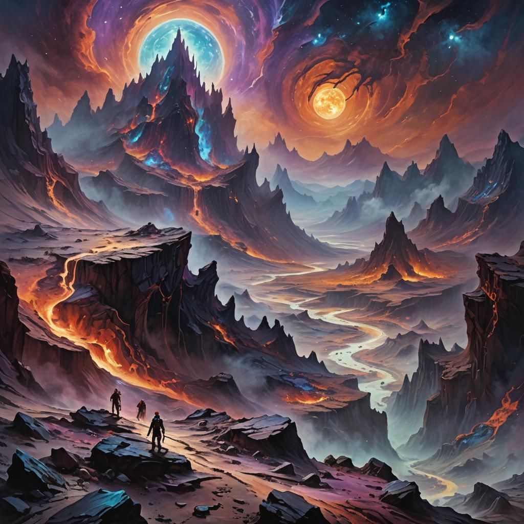 Cosmic Demons Inhabit Mercury in Oil Painting Style