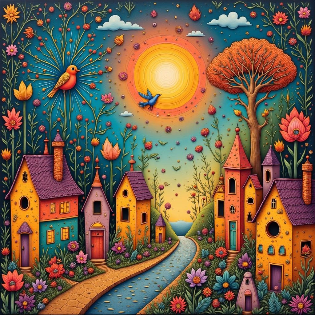 Whimsical Bird's Paradise in Vibrant Colors