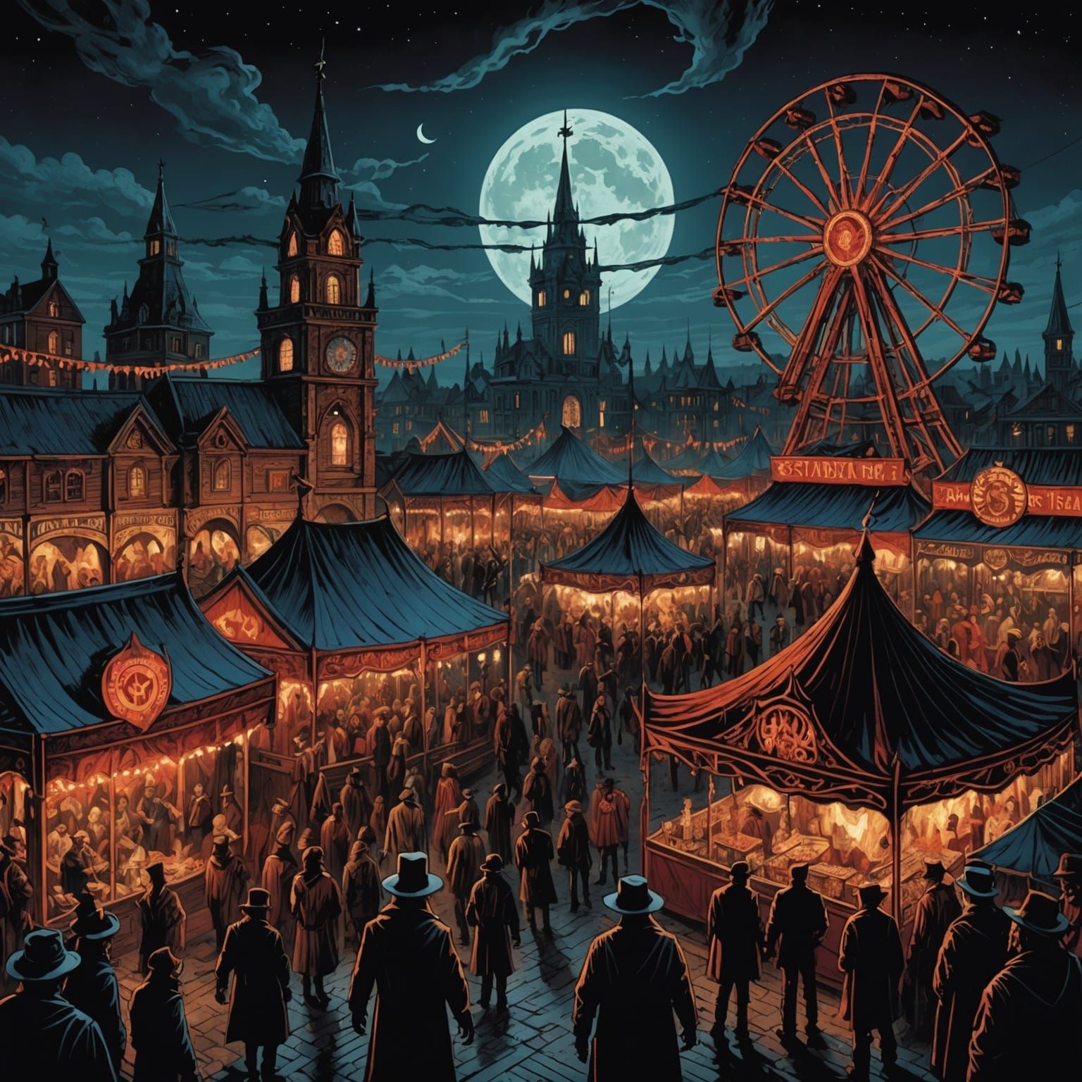 Satanic Carnival at Night Comic Book Illustration