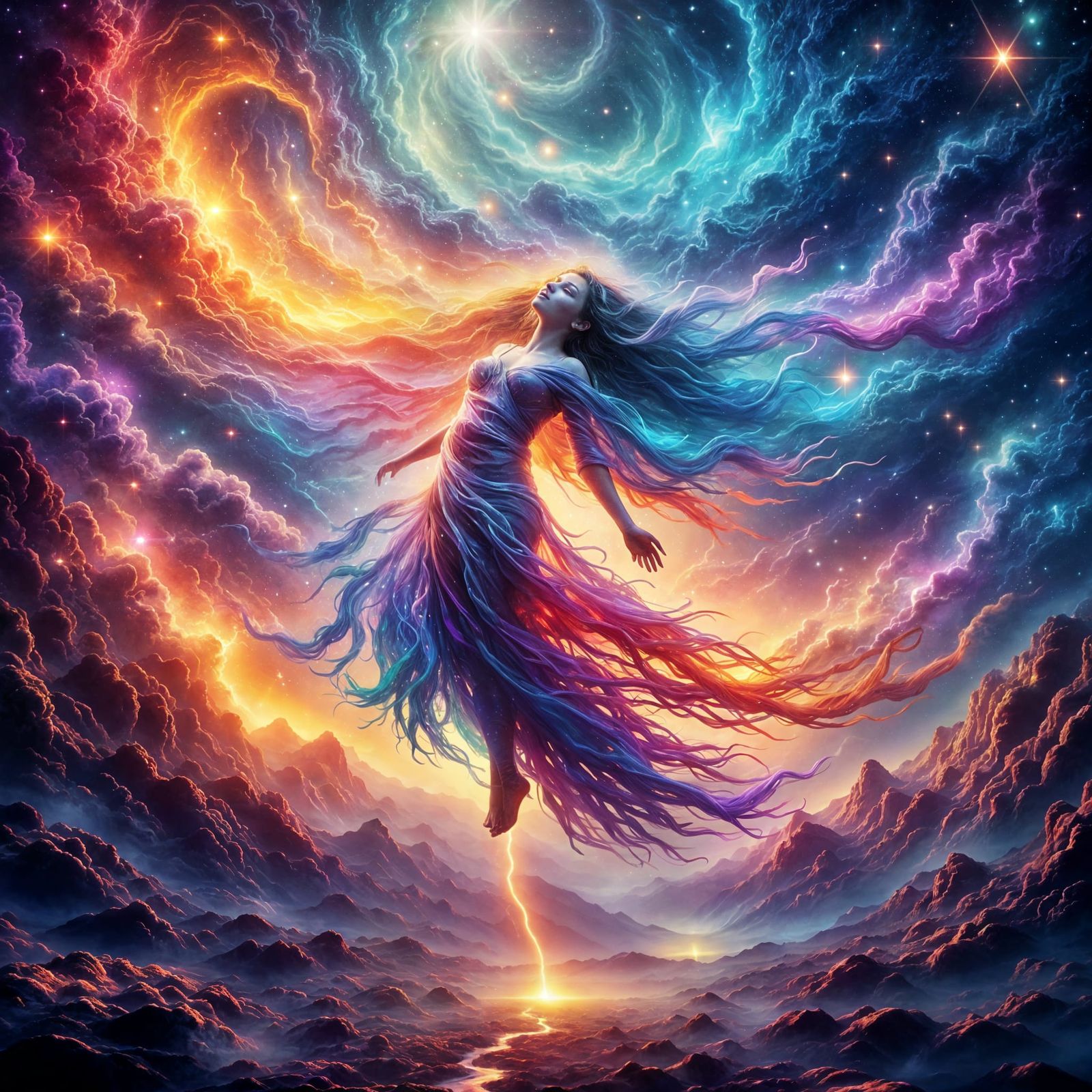 Cosmic Skies: Neon Auroras in a Starry Expanse