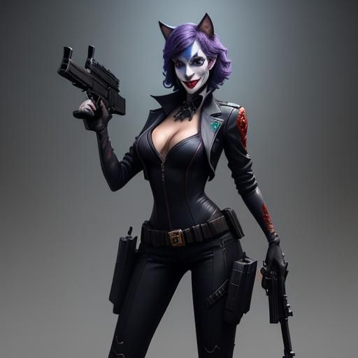 Joker Girl in Catsuit: Detailed Digital Painting