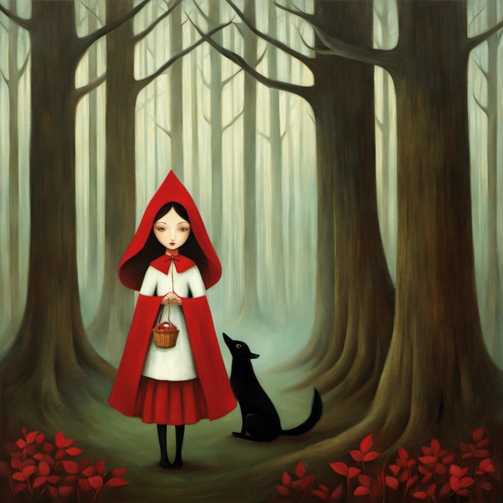 Little Red Riding Hood in Forest, Surreal Style