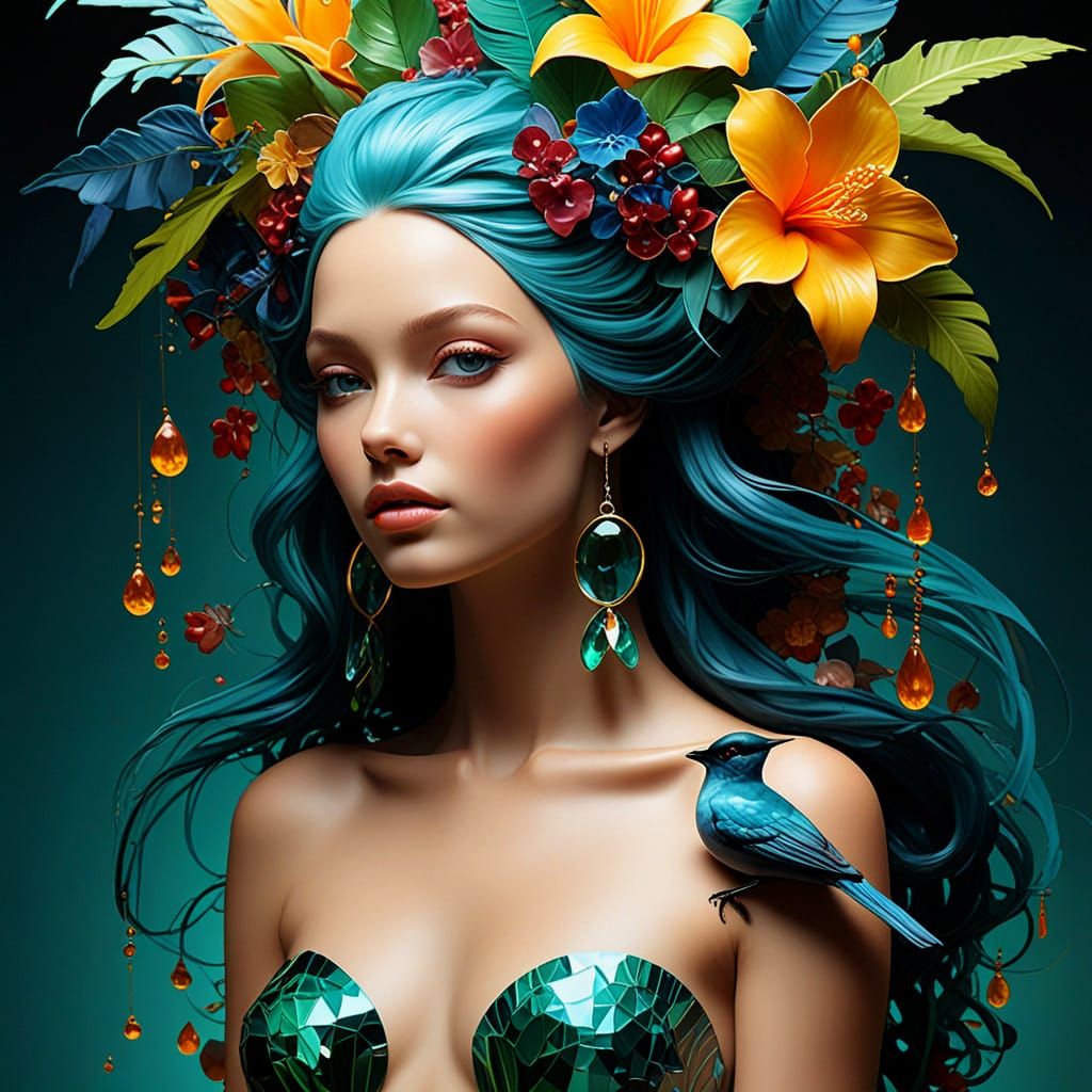 Gemstone Mosaic Masterpiece of Tropical Paradise