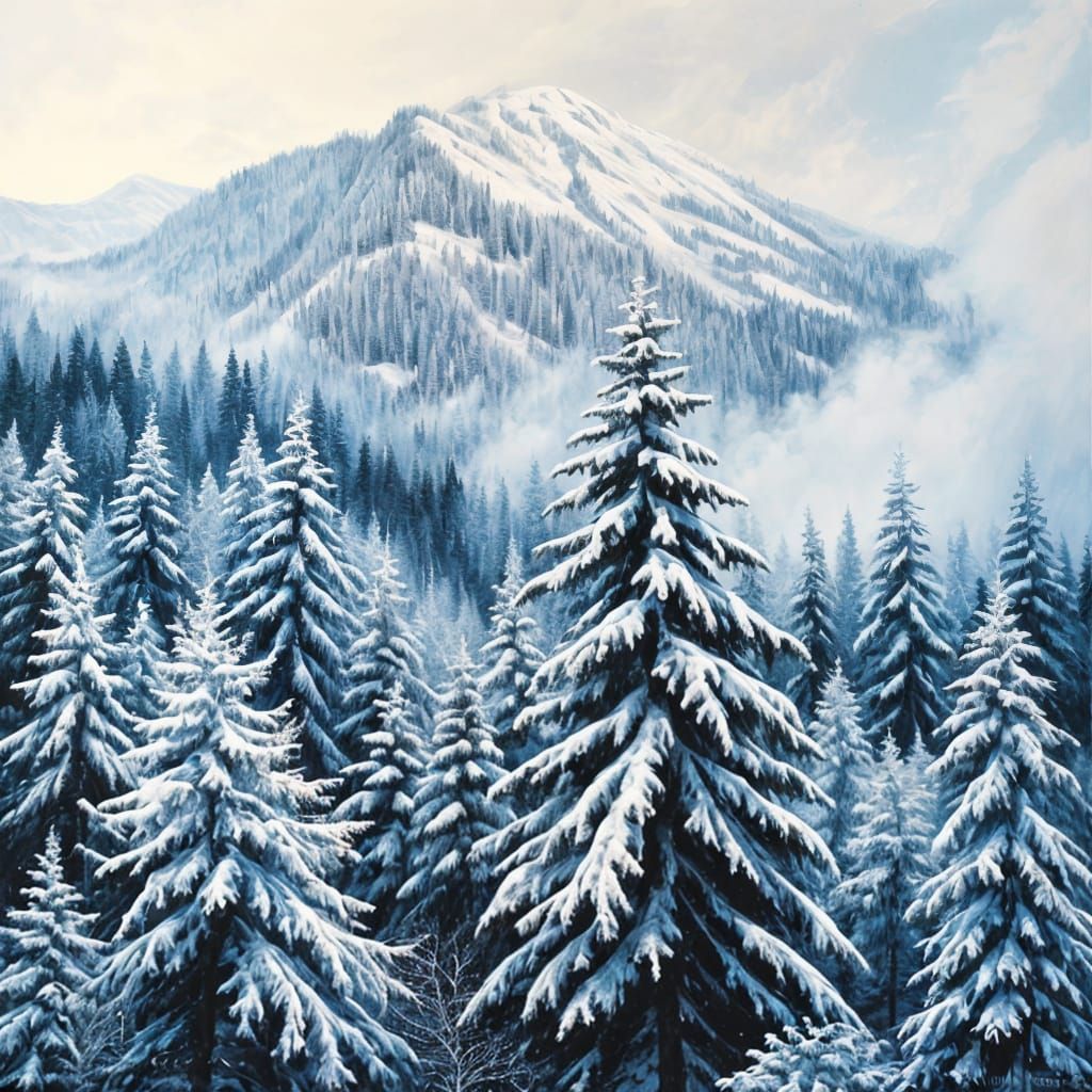Winter Forest Landscape in Expressionist Style
