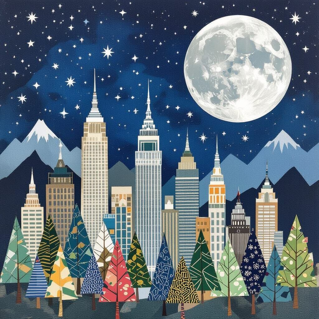 Enchanted Cityscape with Collaged Trees