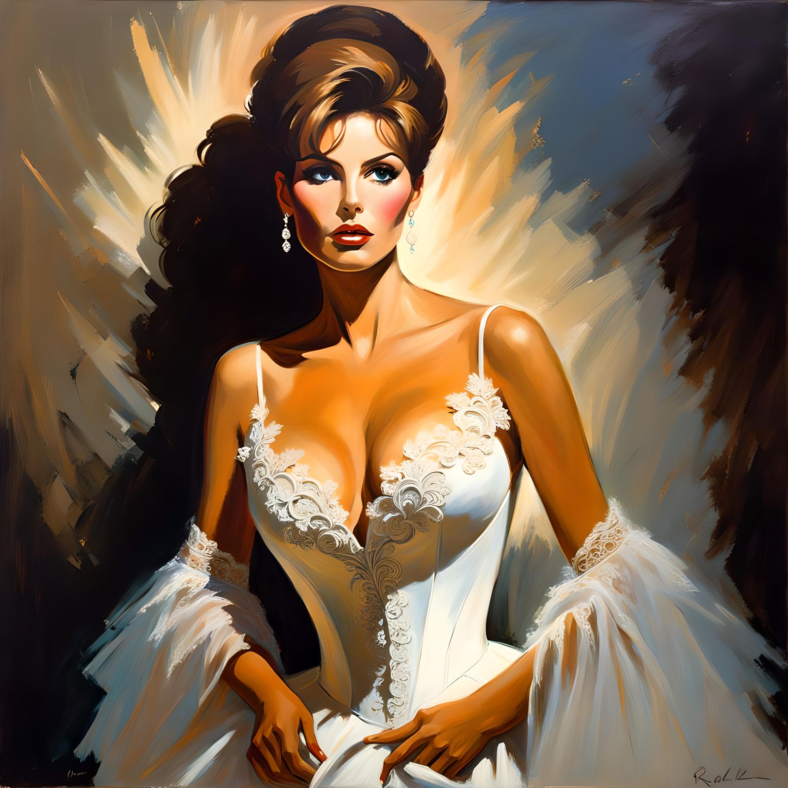 Raquel Welch Portrait in Impressionist Style