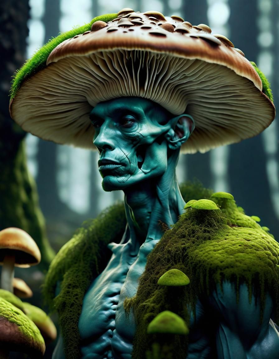 Mushroom and moss human hybrid