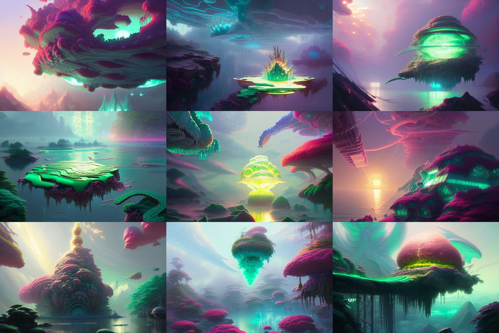 Floating Islands with Chains Digital Painting