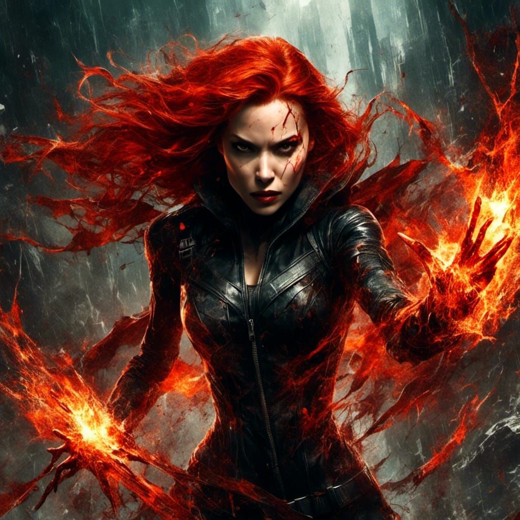 Black Widow in Macabre Anime Manga Style