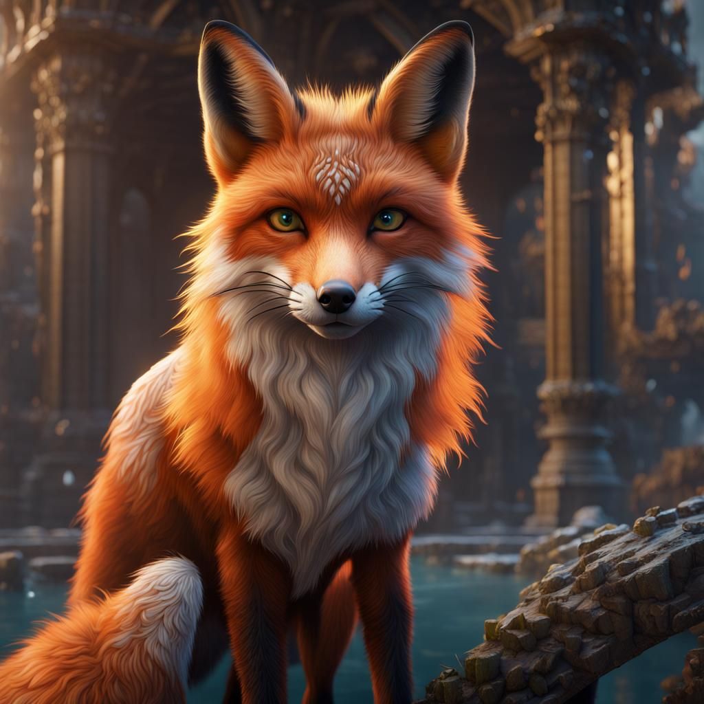 Detailed Matte Painting of a Fantastical Fox