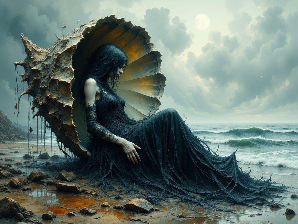 Mystical Sea Witch Dissolving into Oyster Shell